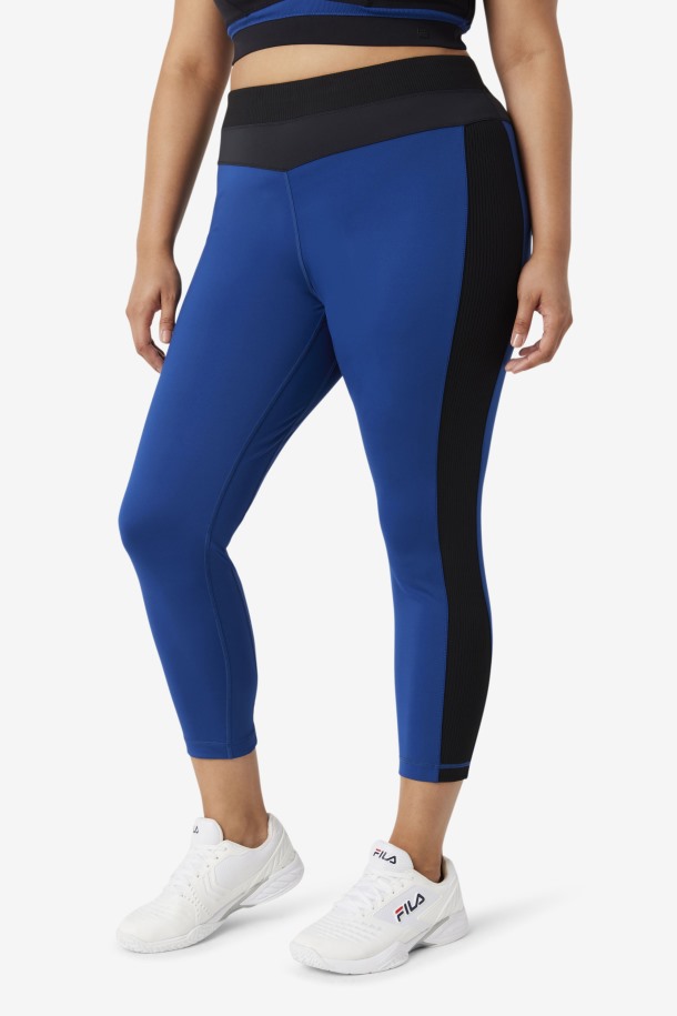 Leggins Forza Textura Cintura Alta Queue Outlet Azul Peonía/negro