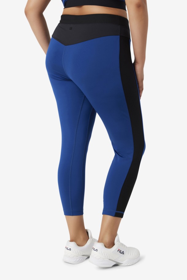 Leggins Forza Textura Cintura Alta Queue Outlet Azul Peonía/negro