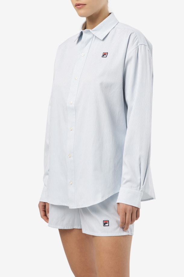 Camisa De Vestir Ariella Azul/blanco Queue Outlet
