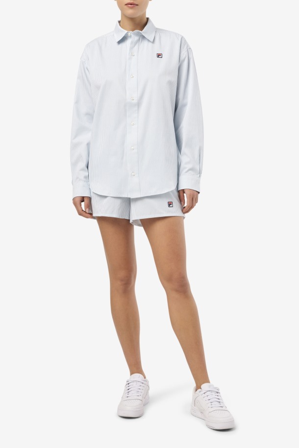Camisa De Vestir Ariella Azul/blanco Queue Outlet