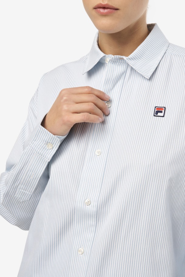 Camisa De Vestir Ariella Azul/blanco Queue Outlet