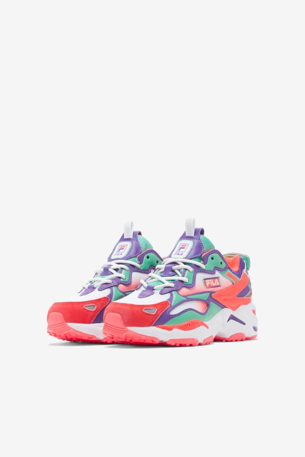 Blanco/coral Ardiente/púrpura Fila Outlets Niños Grandes Ray Tracer Apex