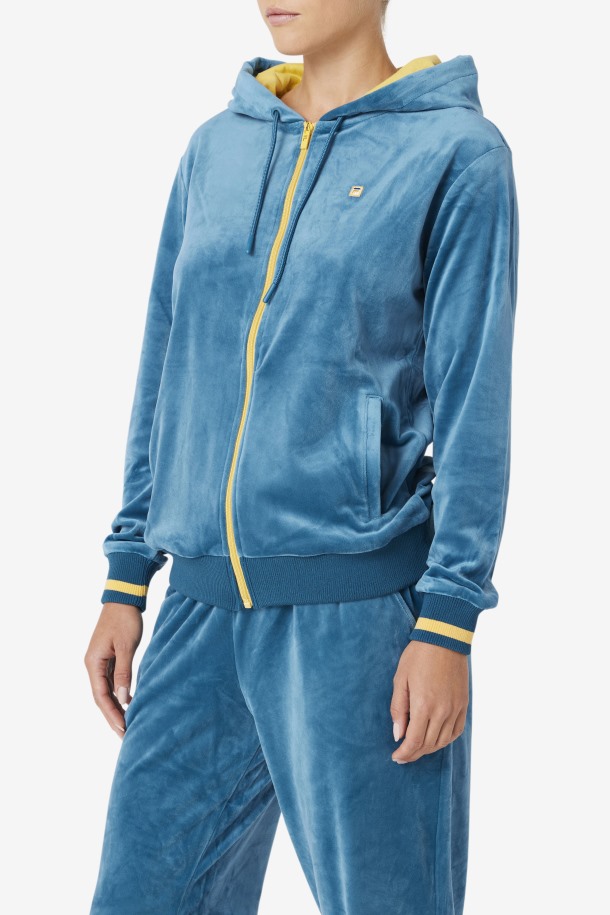 Fila Outlets Tove Velour Full Zip Hoodie Azul Coral/banana