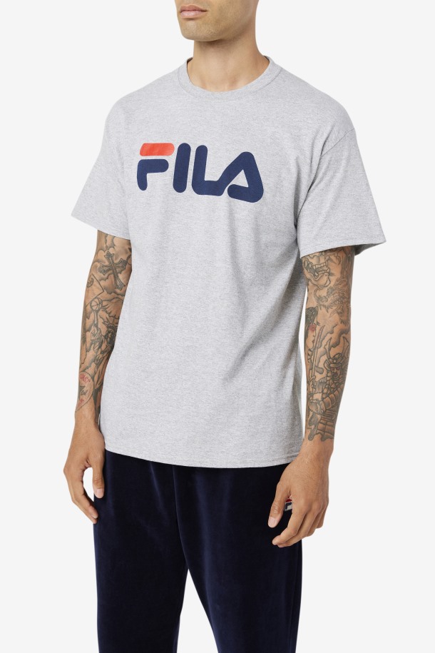 Fila Outlets Gris Jaspeado/azul Marino/rojo Hombres Logo Tee
