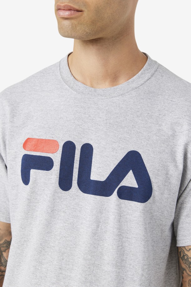 Fila Outlets Gris Jaspeado/azul Marino/rojo Hombres Logo Tee