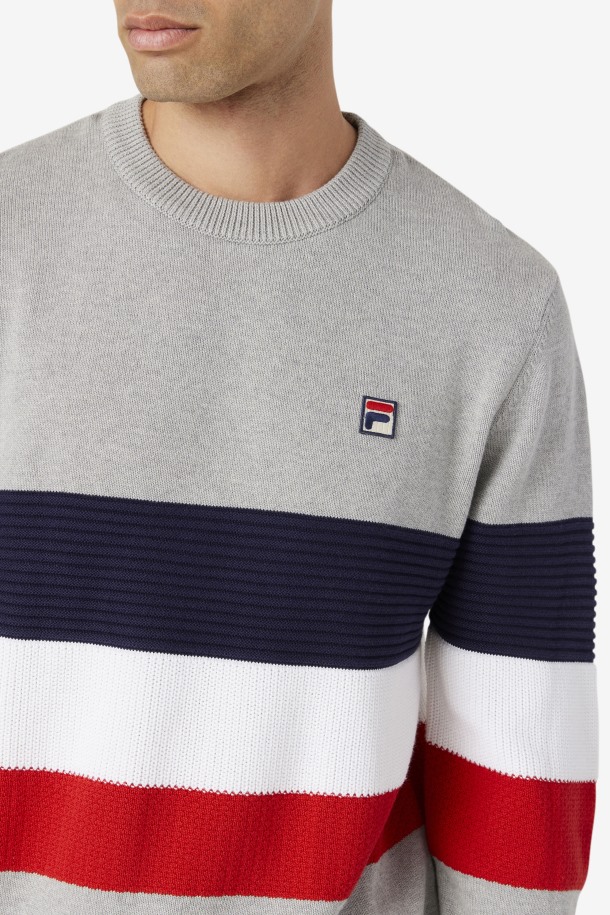 Suéter Willkie Gris Claro Jaspeado/peacoat/blanco Fila Outlets