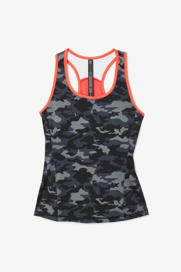 Fila Outlets Camo Oscuro/hot Coral/black Uplift Colorblock Racerback Tank