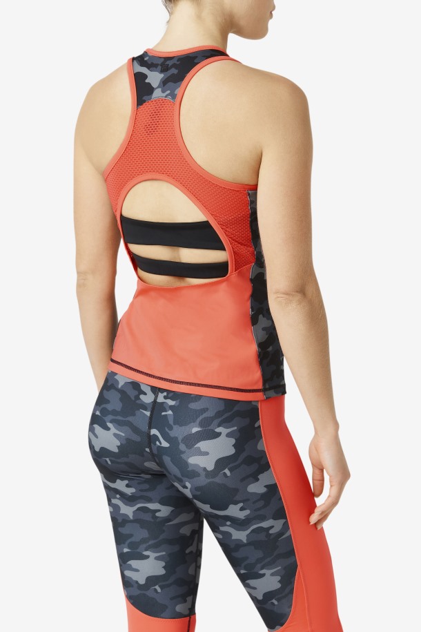 Fila Outlets Camo Oscuro/hot Coral/black Uplift Colorblock Racerback Tank