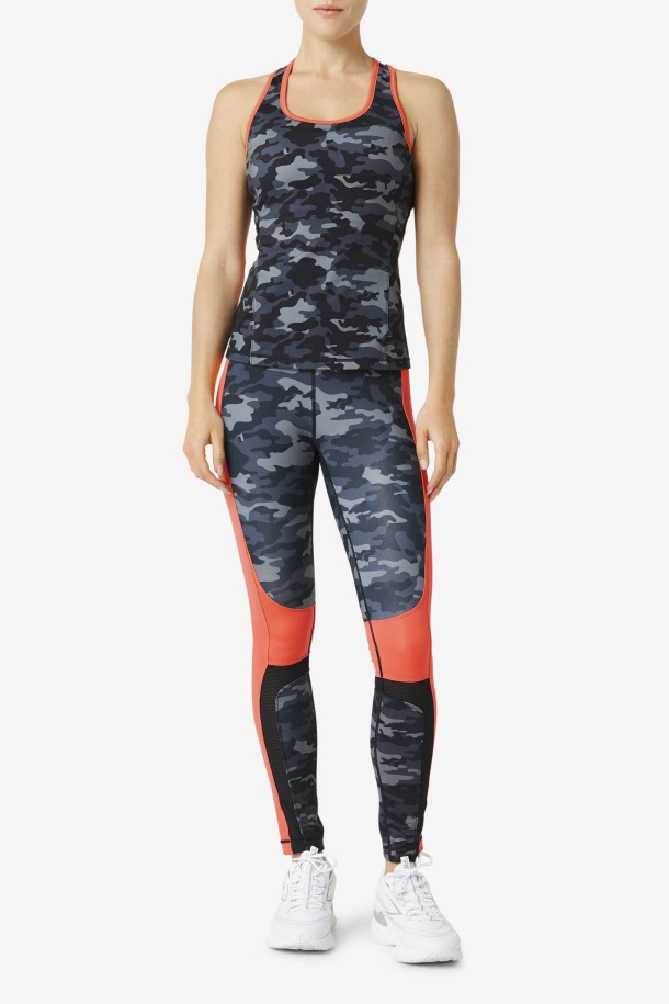 Fila Outlets Camo Oscuro/hot Coral/black Uplift Colorblock Racerback Tank