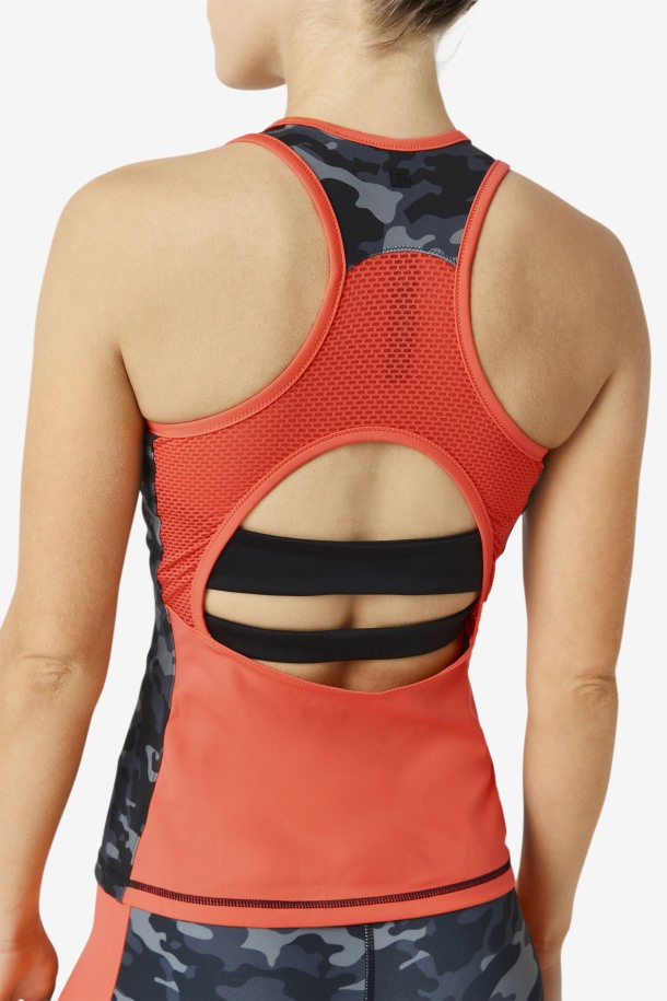 Fila Outlets Camo Oscuro/hot Coral/black Uplift Colorblock Racerback Tank