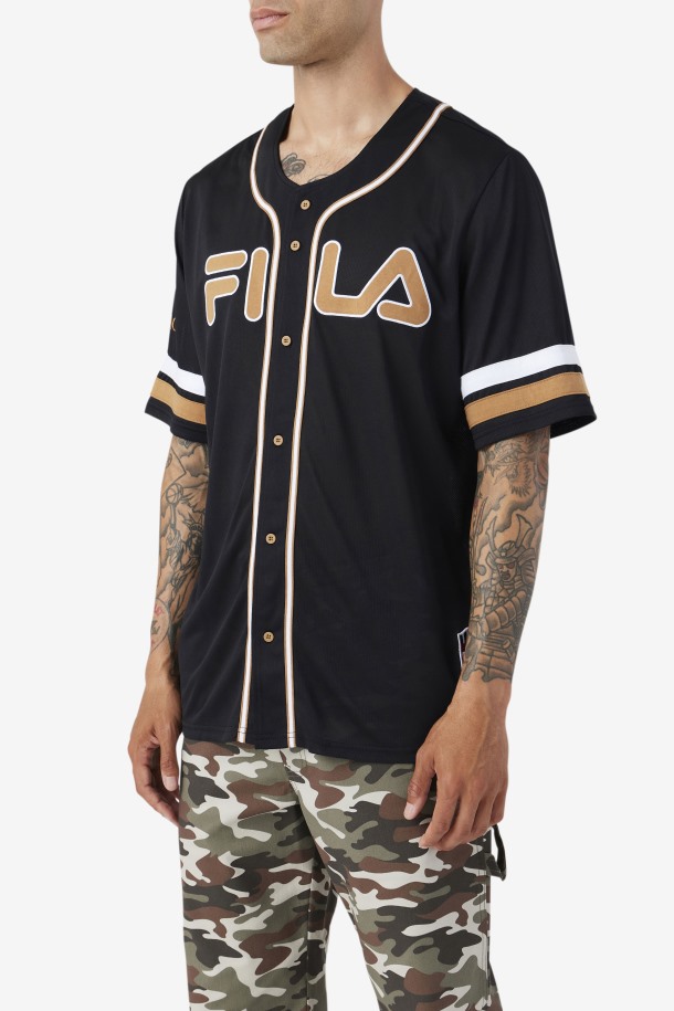 Camiseta De Beisbol Fila Outlets 2pac Negro/tabaco Marron/blanco