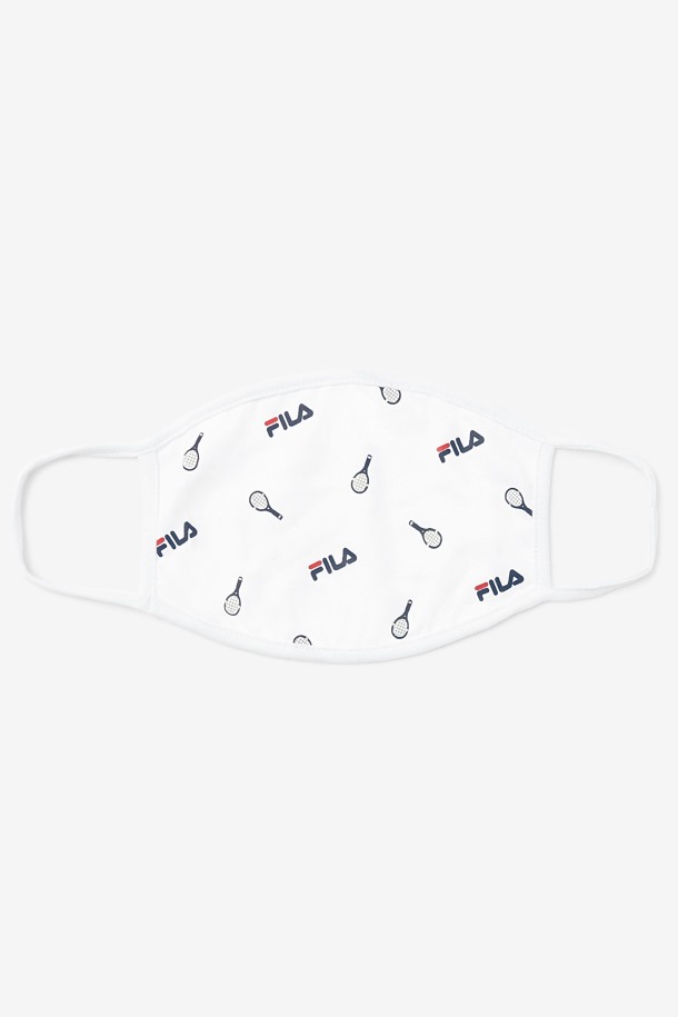 Fila Outlets White Tennis Print Mascarilla Blanca