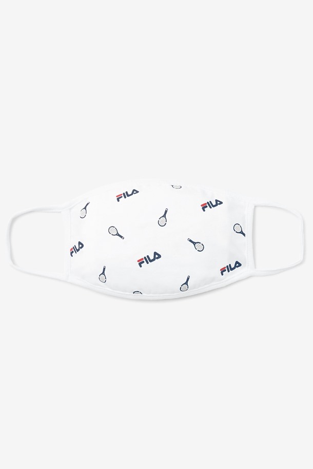 Fila Outlets White Tennis Print Mascarilla Blanca