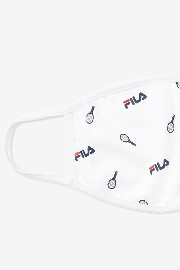 Fila Outlets White Tennis Print Mascarilla Blanca