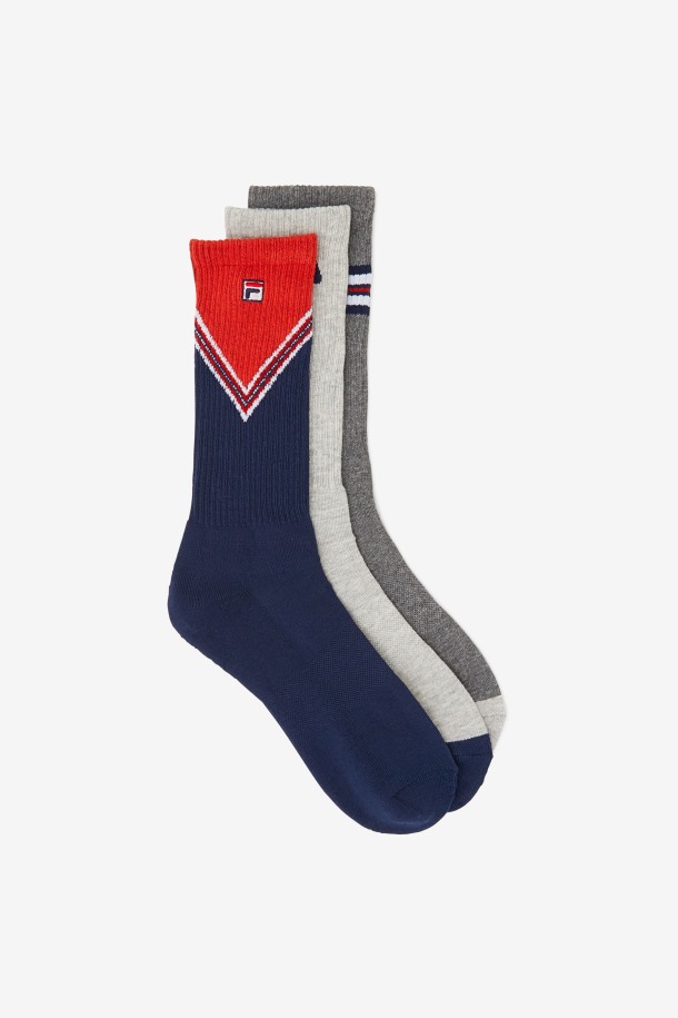 Fila Outlets Hombres Chevron Crew Calcetín 3-pack Azul Marino