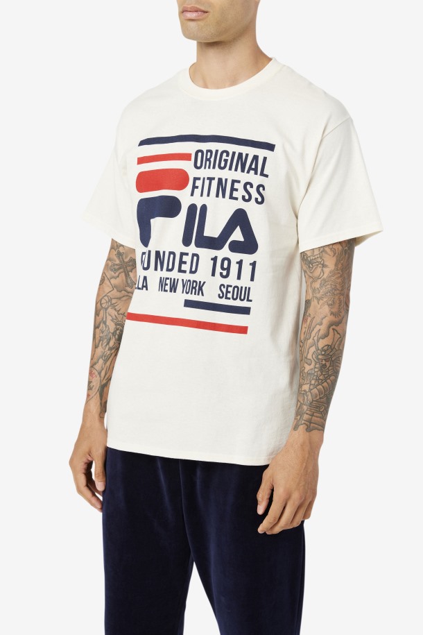 Fila Outlets Gardenia/navy/red Camiseta De Fitness Original