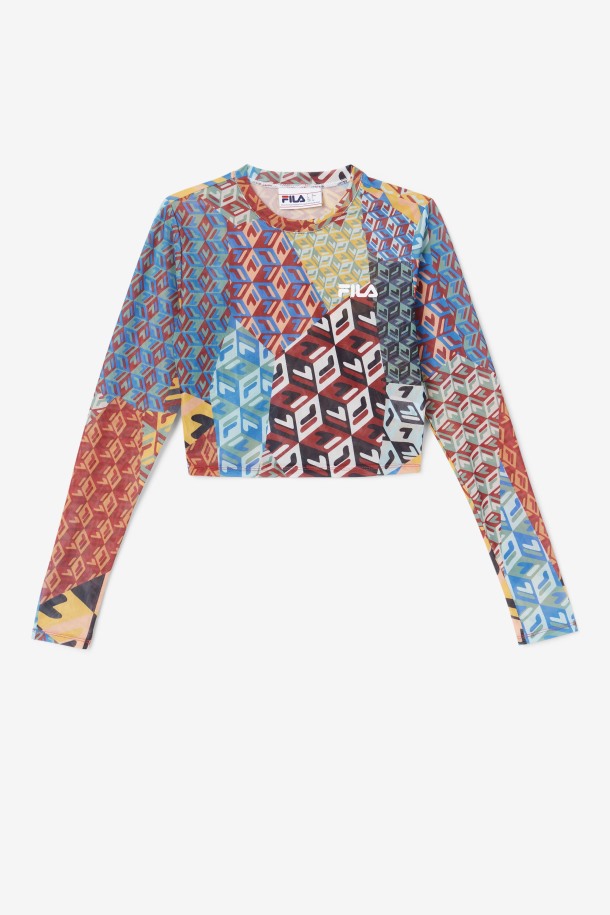 Camiseta De Manga Larga Birdy Océano/amarillo/blanco Fila Outlet