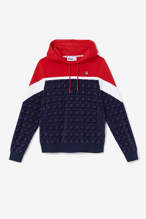Sudadera Con Capucha Lorri Terciopelo Azul Marino/rojo/blanco Ofertas Fila