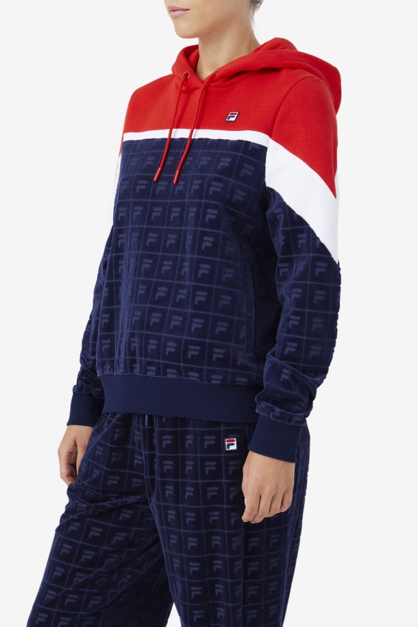 Sudadera Con Capucha Lorri Terciopelo Azul Marino/rojo/blanco Ofertas Fila