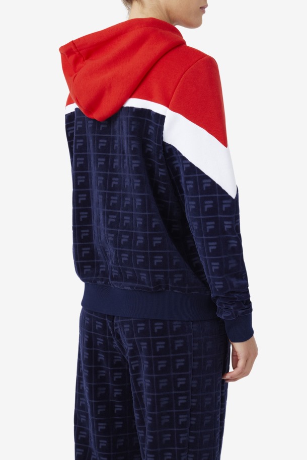 Sudadera Con Capucha Lorri Terciopelo Azul Marino/rojo/blanco Ofertas Fila