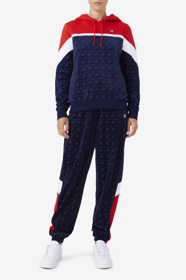 Sudadera Con Capucha Lorri Terciopelo Azul Marino/rojo/blanco Ofertas Fila