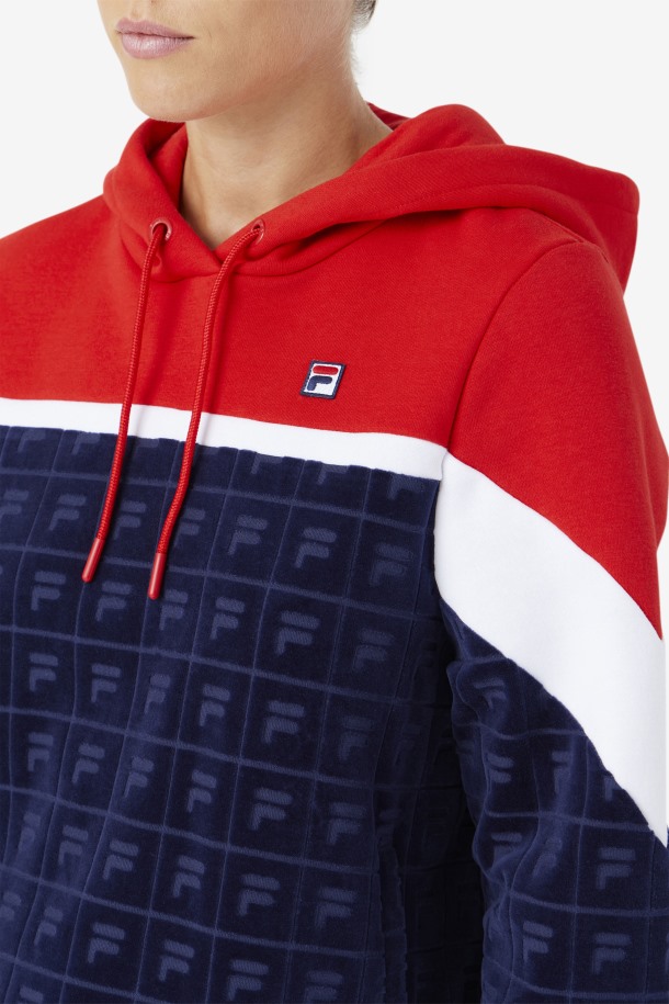 Sudadera Con Capucha Lorri Terciopelo Azul Marino/rojo/blanco Ofertas Fila