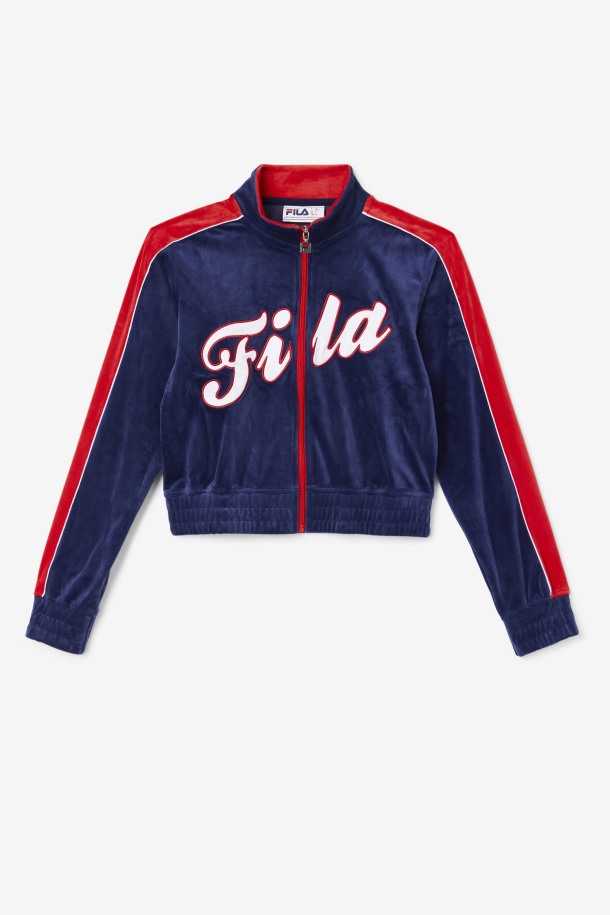 Fila Outlets Azul Marino/blanco/rojo Valery Chaqueta De Terciopelo