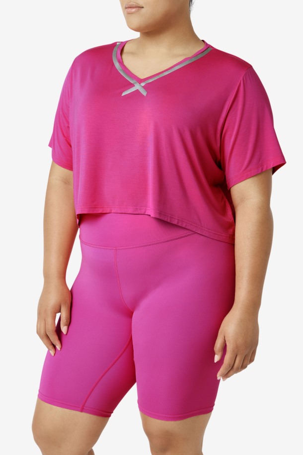 Top Fi-lux Hi-low Crop Top Fila Outlet Rosa Brillante