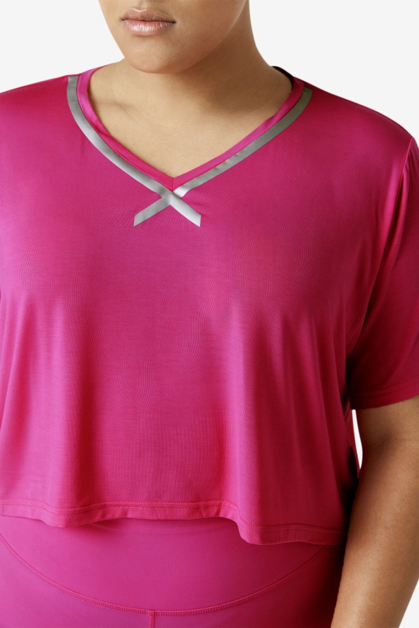 Top Fi-lux Hi-low Crop Top Fila Outlet Rosa Brillante