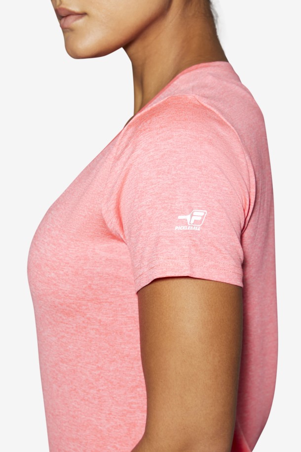 Diva Rosa Jaspeado Fila Outlets Pickleball Sedoso Con Cuello En V