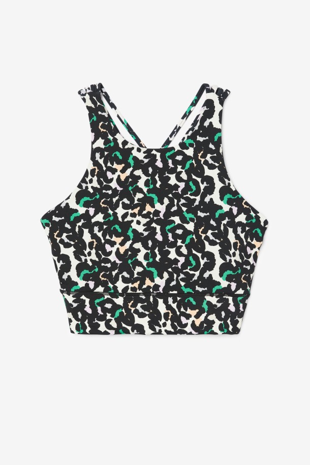 Sujetador Deportivo De Cuello Alto Uplift De Fila Outlets Con Estampado Animal Negro