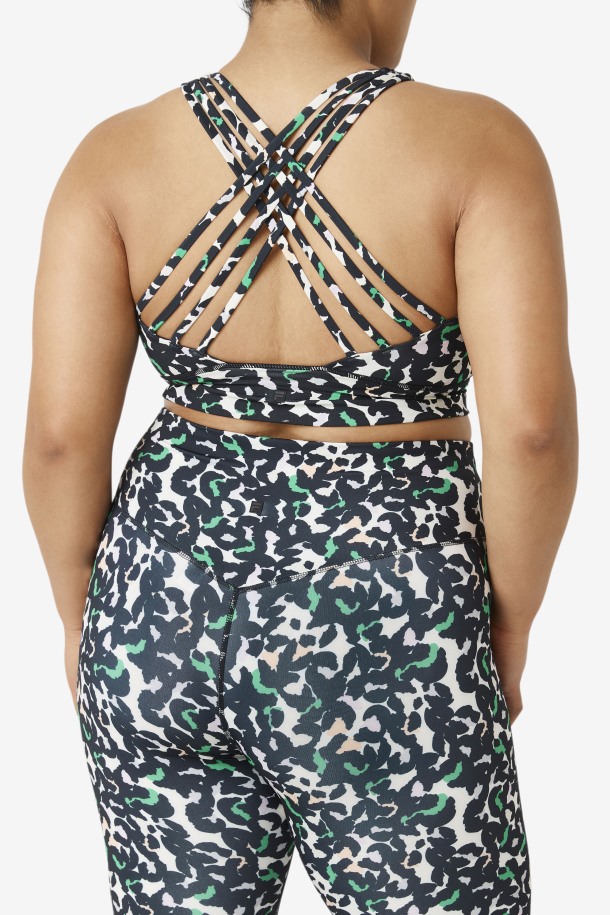 Sujetador Deportivo De Cuello Alto Uplift De Fila Outlets Con Estampado Animal Negro