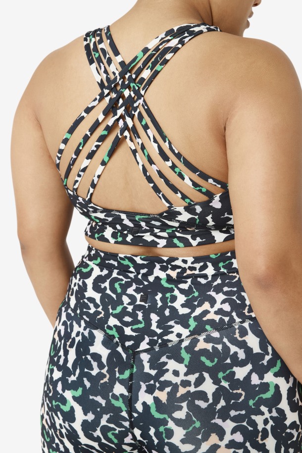 Sujetador Deportivo De Cuello Alto Uplift De Fila Outlets Con Estampado Animal Negro