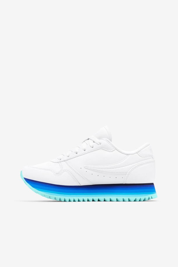 Blanco/azul Marino/aruba Azul Mujer Orbit Stripe Fila Outlet