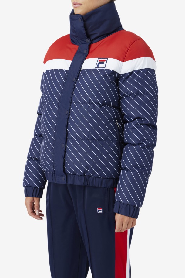 Chaqueta Acolchada Lottie Azul Marino/blanco/rojo Fila Baratas