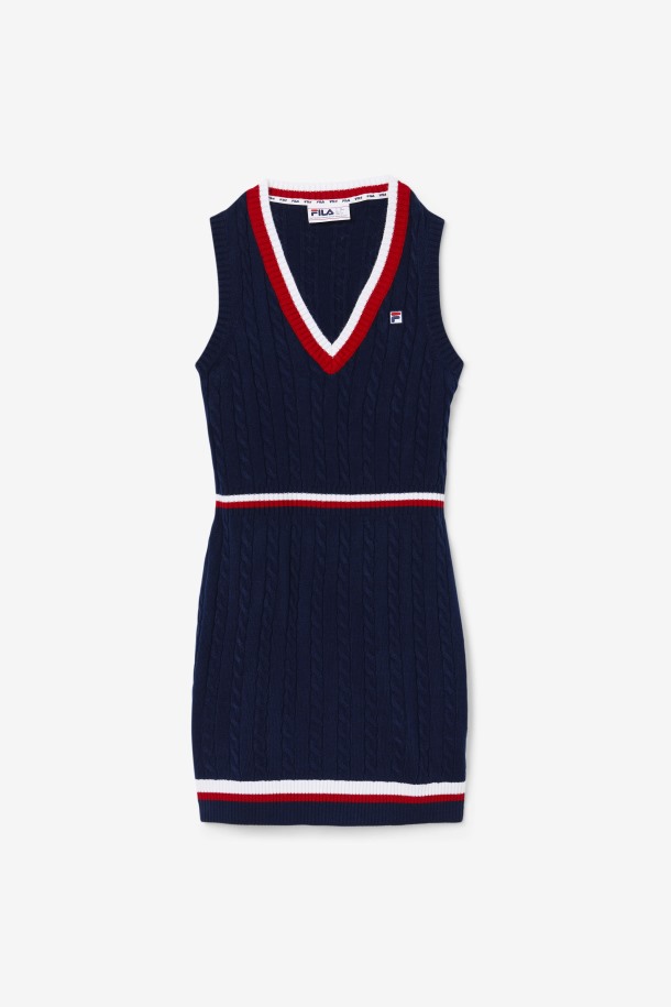 Fila Outlets Darian Sweater Vestido De Punto Azul Marino/rojo/blanco