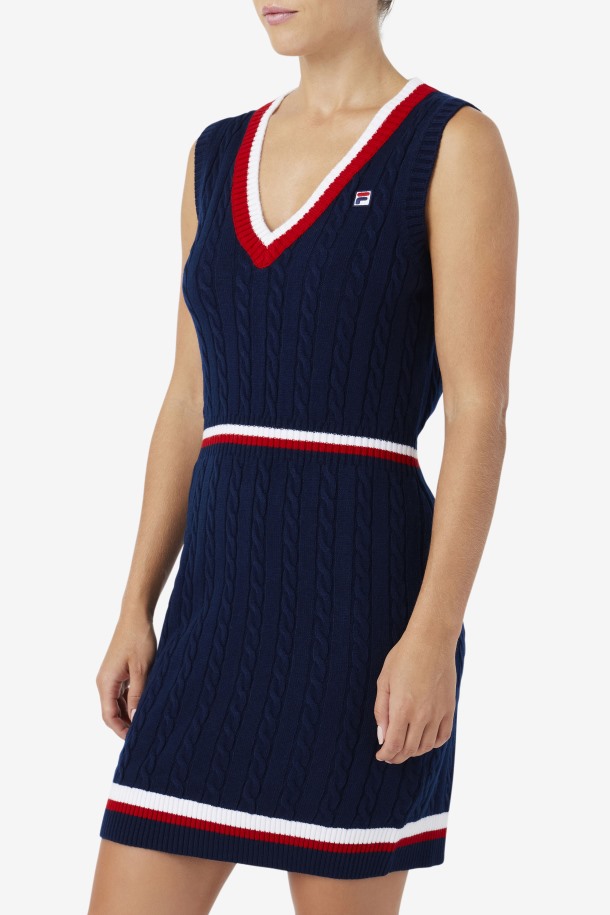 Fila Outlets Darian Sweater Vestido De Punto Azul Marino/rojo/blanco