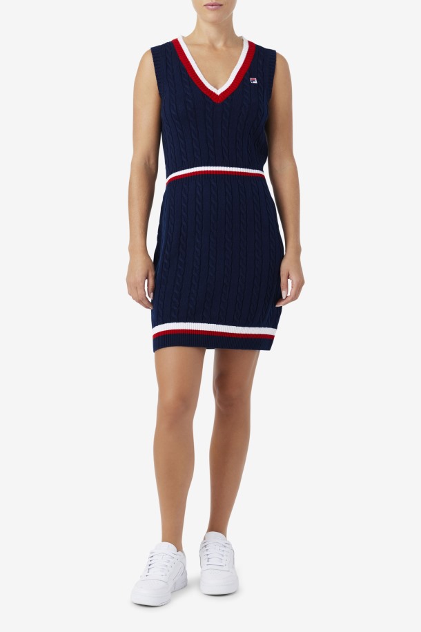 Fila Outlets Darian Sweater Vestido De Punto Azul Marino/rojo/blanco