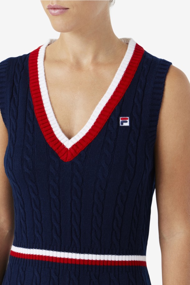 Fila Outlets Darian Sweater Vestido De Punto Azul Marino/rojo/blanco