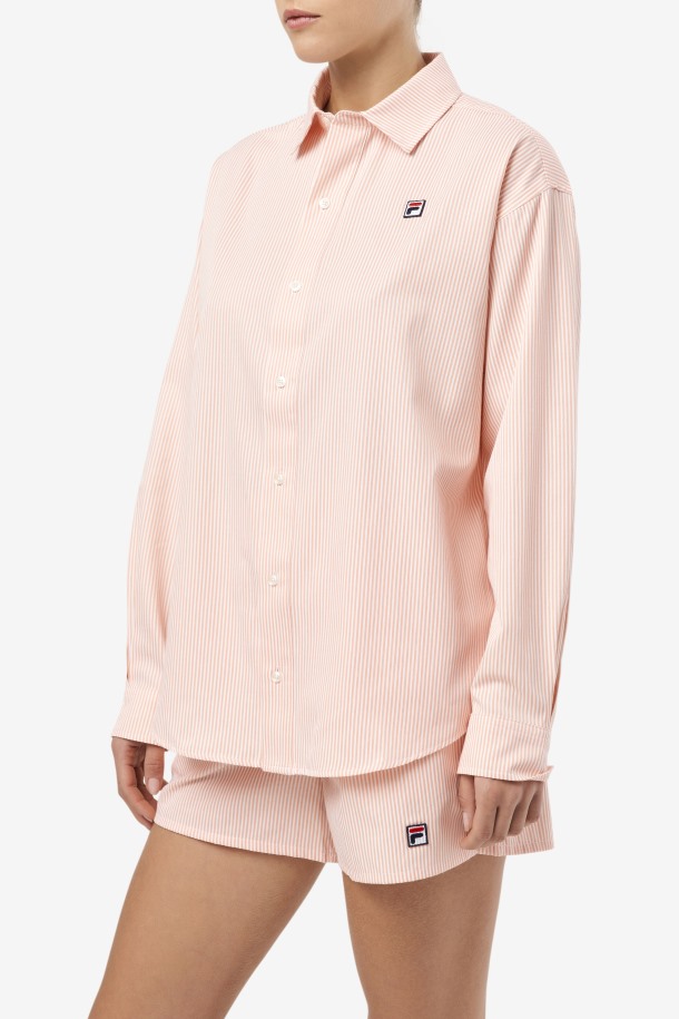Camisa De Vestir Coral Almendra/blanco Ariella Fila Outlet