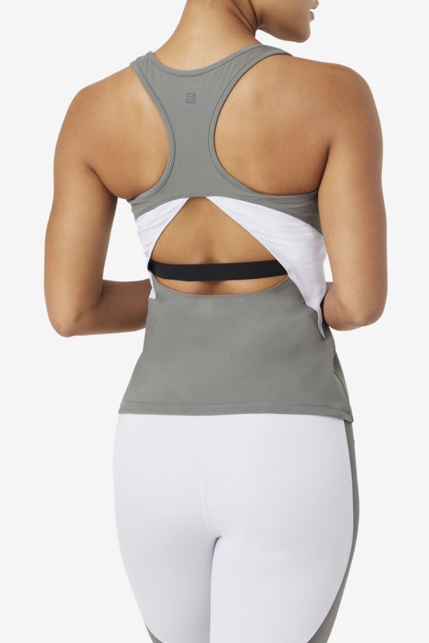 Tomas De Cola Uplift Open Racerback Tank Top Gargoyle/lavender Blue