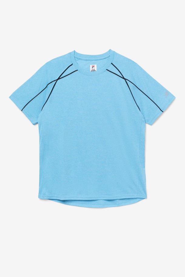 Fila Outlets Pickleball Camiseta De Manga Corta Mar Caribe Jaspeado/negro