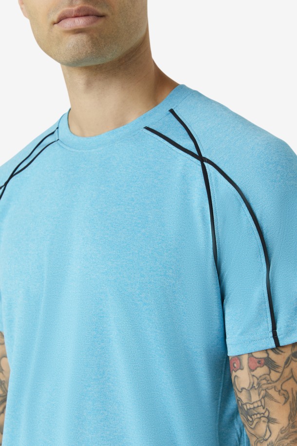 Fila Outlets Pickleball Camiseta De Manga Corta Mar Caribe Jaspeado/negro