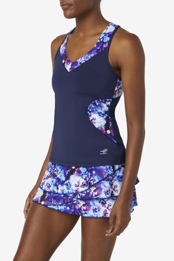 Camiseta Sin Mangas Pickleball Halter Queue Outlet Azul Marino Estampado/azul Marino