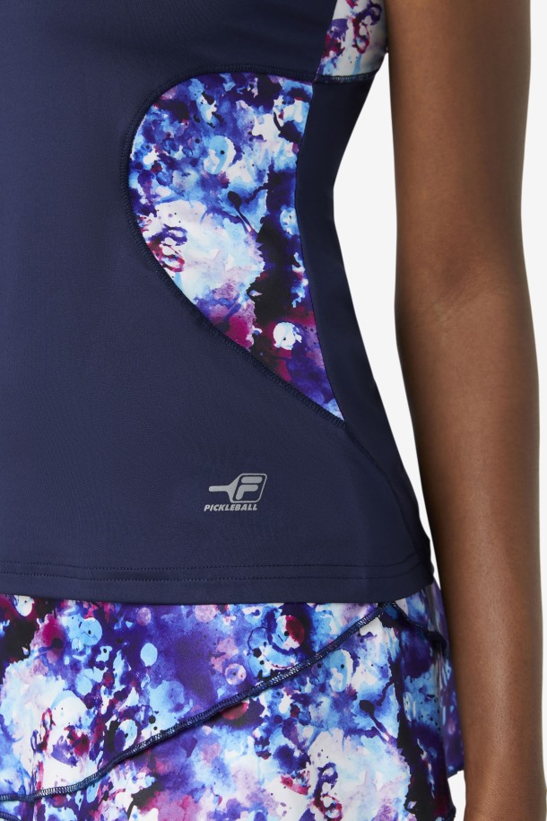 Camiseta Sin Mangas Pickleball Halter Queue Outlet Azul Marino Estampado/azul Marino