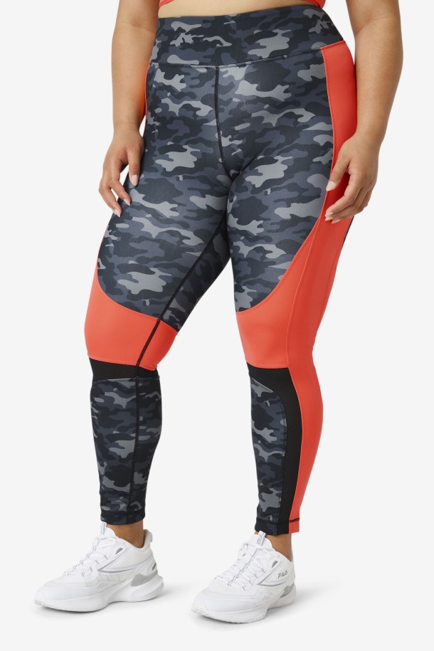 Forza Color Block Legging Fila Outlets Dark Camo/hot Coral/black