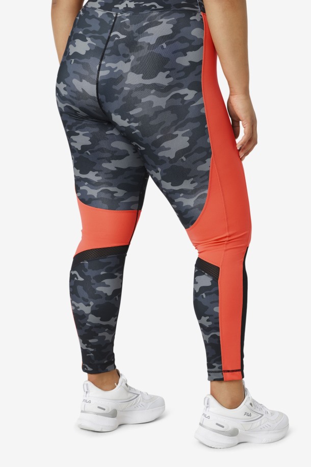 Forza Color Block Legging Fila Outlets Dark Camo/hot Coral/black