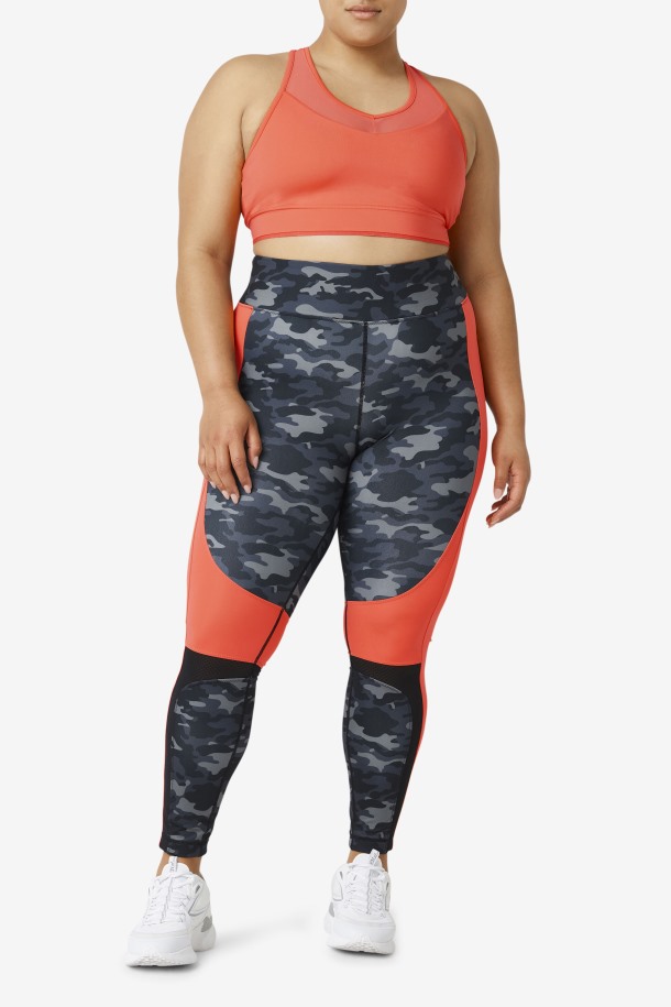 Forza Color Block Legging Fila Outlets Dark Camo/hot Coral/black