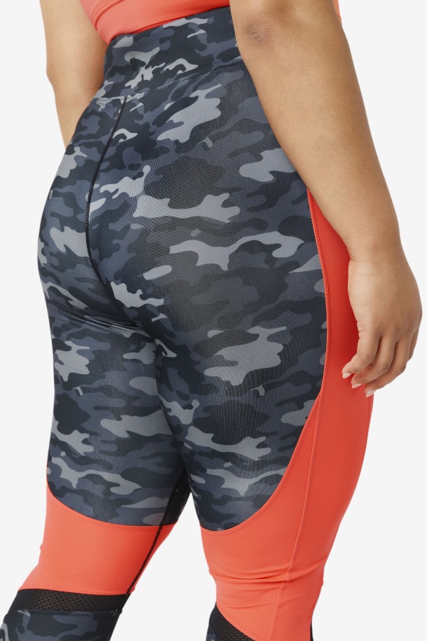 Forza Color Block Legging Fila Outlets Dark Camo/hot Coral/black