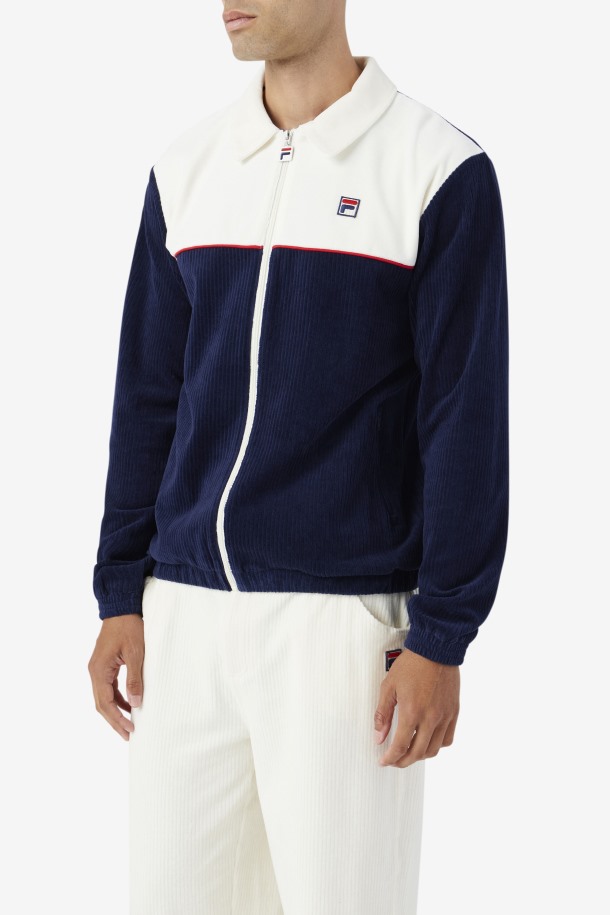 Fila Outlets Gerard Terciopelo Chaqueta Azul Marino/egret/rojo